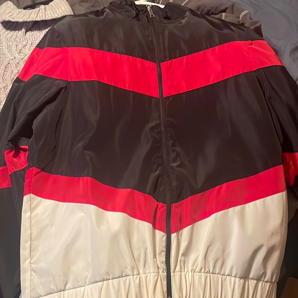Red,Black,White Zip Up Jacket